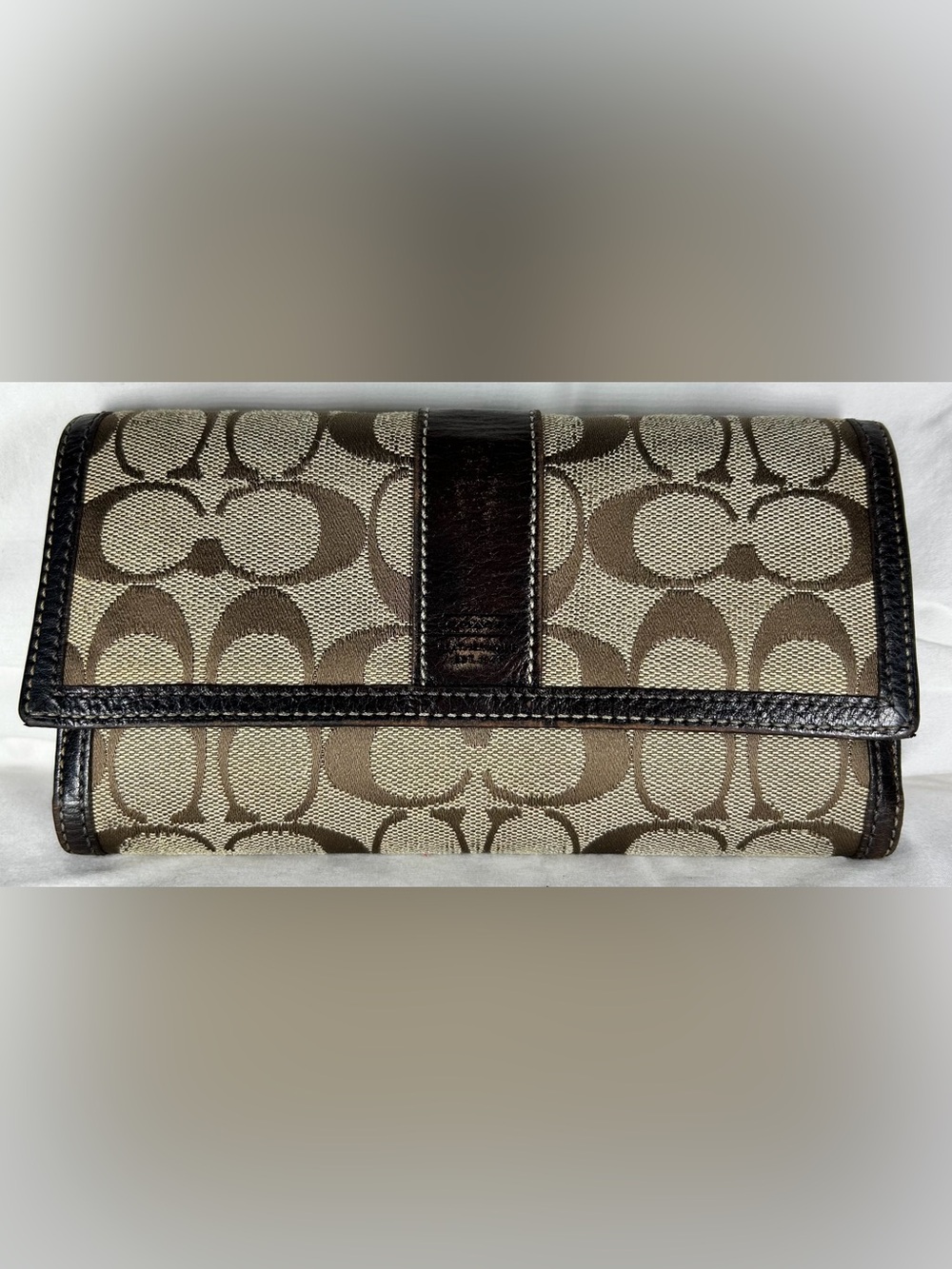 Coach Signature Canvas Clutch in Brown and Cream